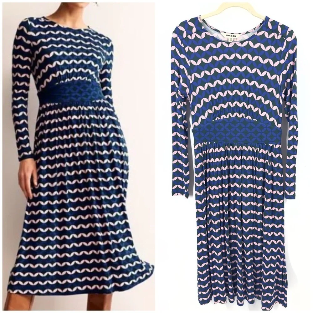 Boden Thea Midi Dress Womens 6 Petite Pockets Jersey Soft Stretch Artsy Colorful